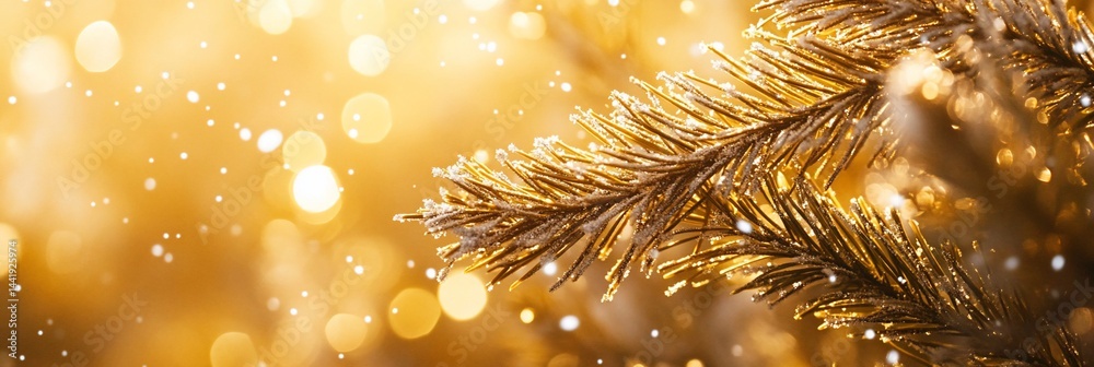 Poster Close-up of a snow-covered pine branch against a bokeh background.