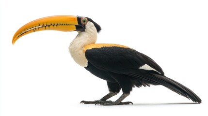 Fototapeta premium A great hornbill standing with a large curved beak, on white