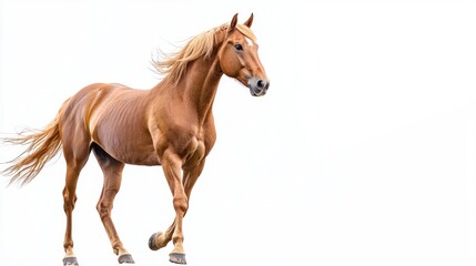Obraz premium A horse standing proudly with its mane flowing, against white