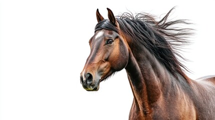 Obraz premium A horse standing proudly with its mane flowing, against white