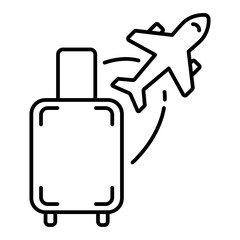 Airplane and rolling suitcase travel color icon