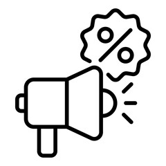 Megaphone with discount badge icon for promotion announcement	
