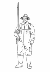 Fototapeta premium Fisherman Holding Fishing Rod Line Art Illustration