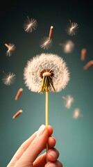 Fototapeta premium Abstract glowing dandelions dispersing festive light seeds across a dark dreamy background, symbolizing imagination and transformation Future Innovation and Breakthrough Ideas 