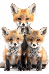Obraz premium A loving family of foxes, isolate on white background, symbolizing warmth and togetherness.