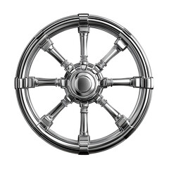Naklejka premium A highly detailed, stylized metallic wheel, resembling a futuristic steering wheel.