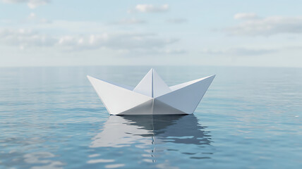 Obraz premium Serene paper boat floats gently on tranquil ocean waves peaceful journey hope dream