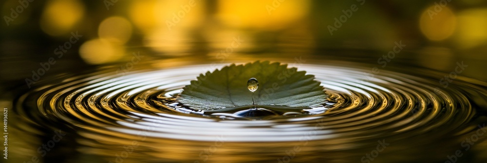 Poster leaf floats on water, creating concentric ripples.