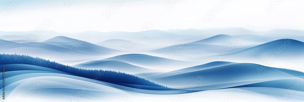 Aufkleber misty blue mountain range landscape with soft, rolling hills and a hint of evergreen trees.