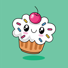 Hand drawn cute kawaii cup cake cartoon illustration