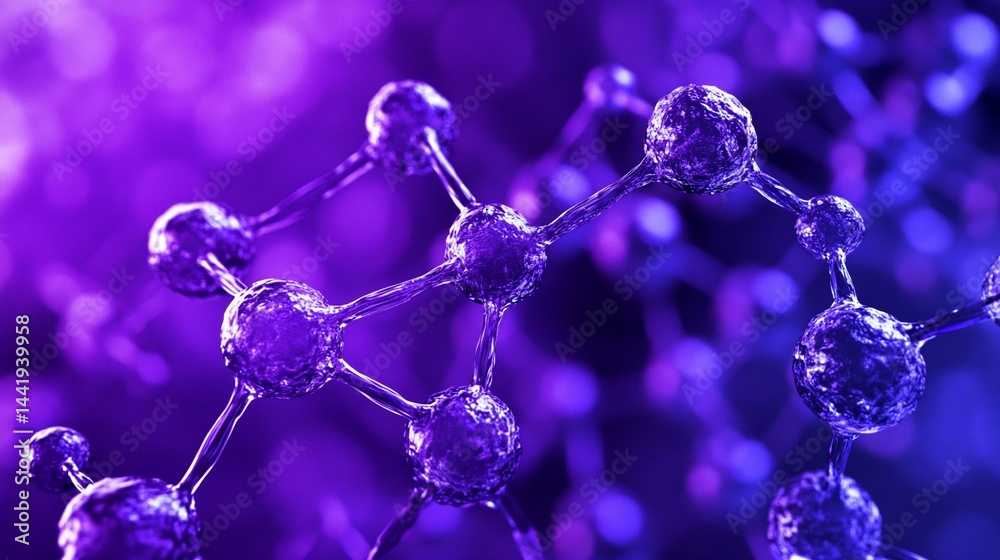 Poster Abstract 3D rendering of a molecule model with purple and blue glowing nodes and bonds.