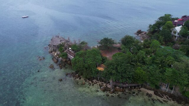 Drone Shot of Koh Phangan Island, Thailand, Koh Raham Cape and Sea on Cloudy Day