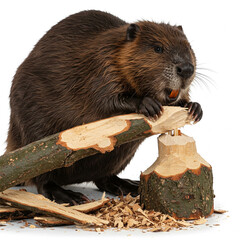 beaver gnaws tree