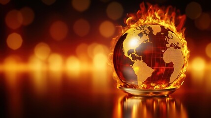 World Burning with Flames Showing Climate Crisis, Global Warming Effects, Environmental Challenges, and Urgent Action Needed