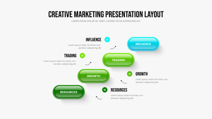 Modern Review Four Element Infographic Presentation Layout. Financial Proposal Frame Design Vector Illustration. Sales Plan 4 Option Diagram Slideshow Template.