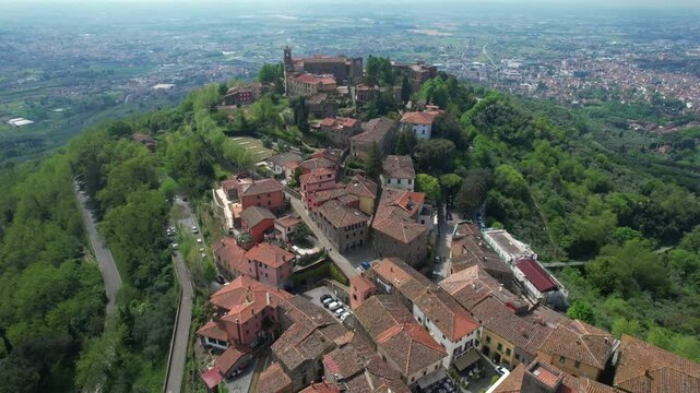 Aerial video documentation of Montecatini Alto, Tuscany Italy