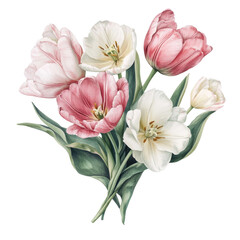 Fototapeta premium A beautiful image of a flower arrangement featuring various shades of pink and white tulips.