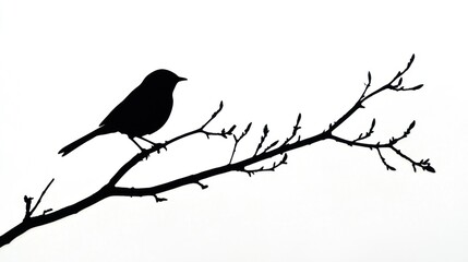 Fototapeta premium A simple bird silhouette perched on a branch, against white