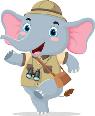 Cute Elephant wearing safari explorer clothes cartoon character