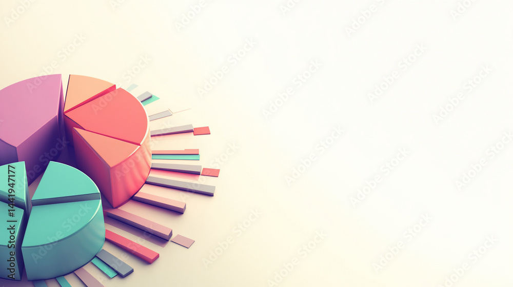 Aufkleber colorful 3d pie charts and bar graphs on a white background, illustrating data analysis and business