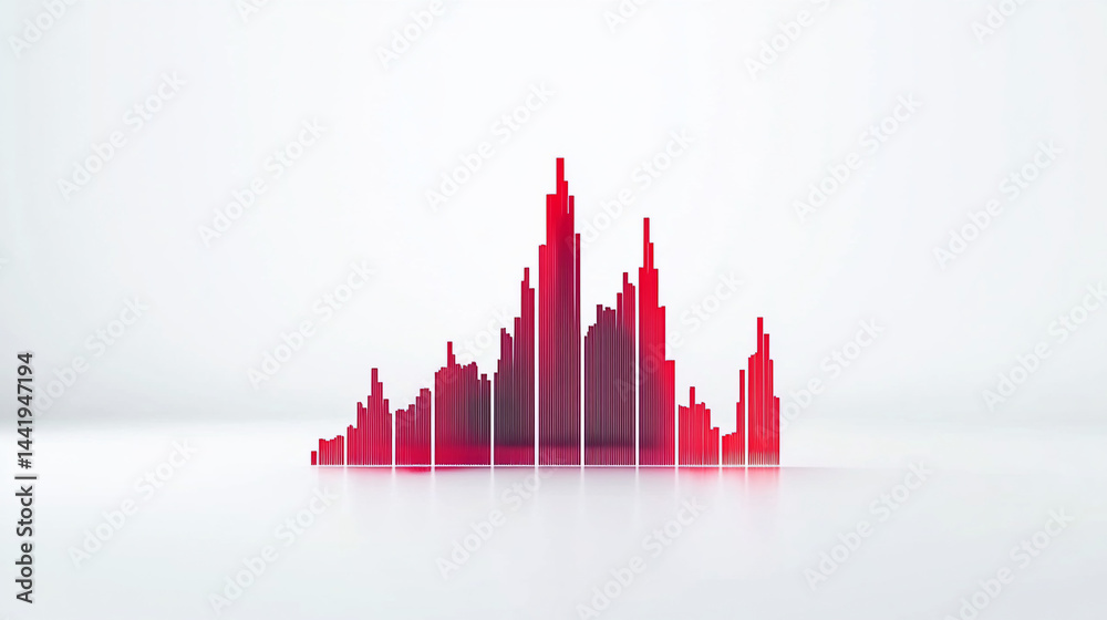 Poster abstract red 3d bar graph on white background, depicting growth or decline.