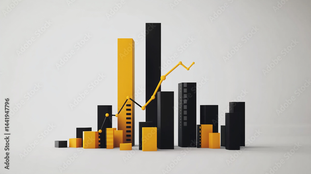 Poster Abstract 3D bar graph showing growth, with black and yellow bars and a rising line graph.