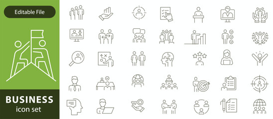 Business related original icons. Network, teamwork, payment, computing, seo, ai etc. Editable stroke.