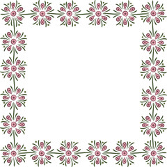 Square garland with schematic flowers. Illustration made with flowers on a white background creating a rectangular border.
