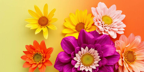 Fototapeta premium a close-up view of several large, abstract flowers with elongated petals in shades of orange and red, contrasted against a backdrop of dark green leaves 