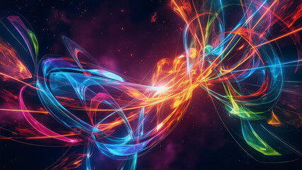 An artistic swirl of colorful light patterns, against a deep, space-like background, representing energy, technology, and creativity.