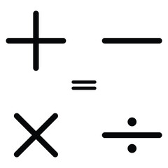 plus, minus, multiply, divide, equal sign and symbols icons vector, Basic mathematical operations symbols. vector illustration.