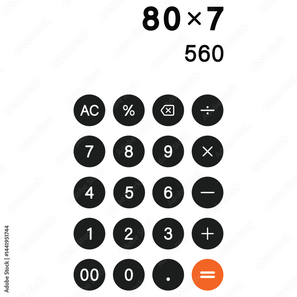 Poster calculator, app for calculator with interface in smartphone. calculator in mobile phone. calculation