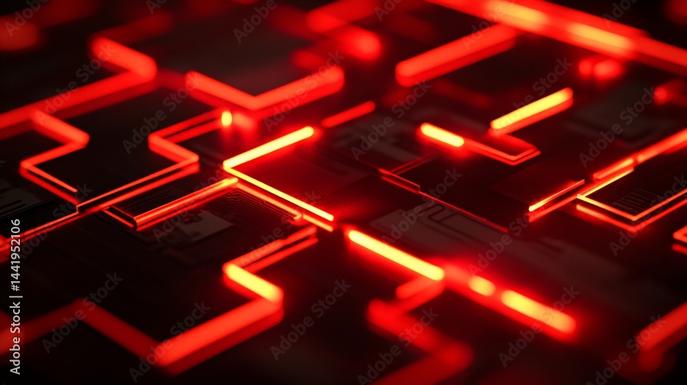 Aufkleber abstract red glowing lines and shapes on dark background.