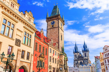 Fototapeta premium Prague, Czech Republic. Tyn Cathedral and Clock Tower.
