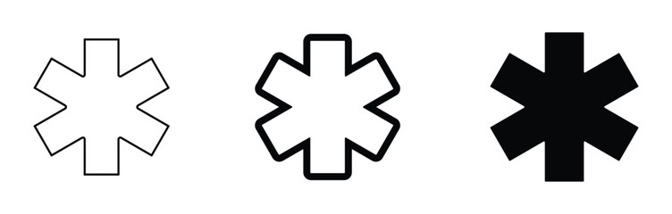 asterisk star icon set in editable stroke, outline and fill vector illustration for web and app.