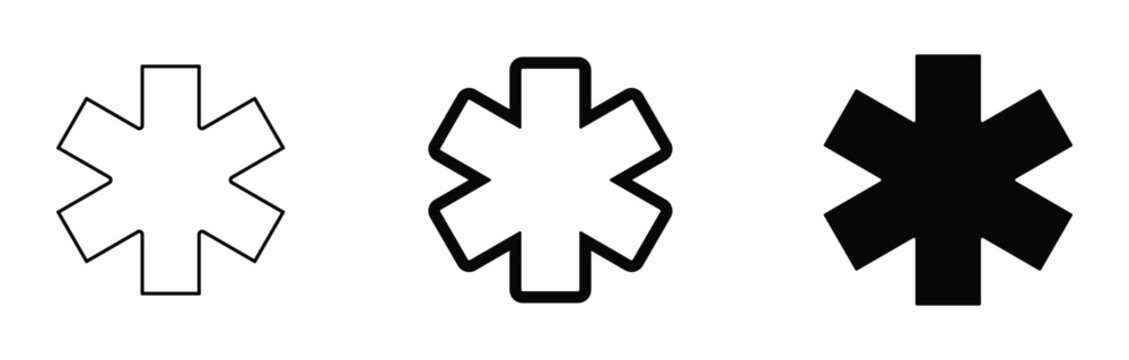 asterisk star icon set in editable stroke, outline and fill vector illustration for web and app.