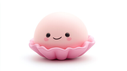 Fototapeta premium Smiling Pink Shell Character on White Background. Cute shell character, perfect for children's products or content related to fun and playfulness.