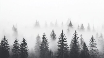Misty Forest: A Monochromatic Landscape of Evergreen Trees