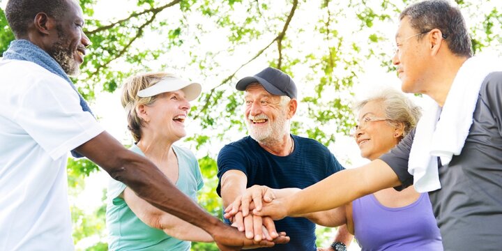 Diverse seniors enjoying outdoor exercise. Diverse senior people exercising for well being. health and wellness concept, Wellness routine. outdoor exercise for senior.
