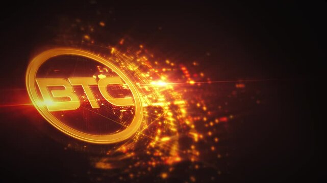 Futuristic digital background highlighting advanced cryptocurrency and encryption technology, featuring blockchain networks and secure cryptographic systems : Bitcoin, BTC