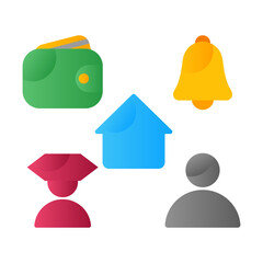 Flat Icon Pack, Education, Profile, Wallet, Home, and Notification Symbols for Mobile App UI