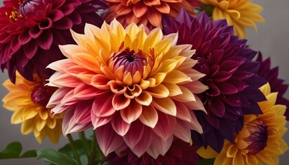 A captivating display of colorful dahlias, showcasing the beauty of floral artistry.