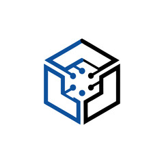 Scalable Tech Logo Design Transparent Background Modern Startup Geometric Hexagon with Circuit Pattern Blue Grey Color Scheme Flat Vector Style for Apps and Branding