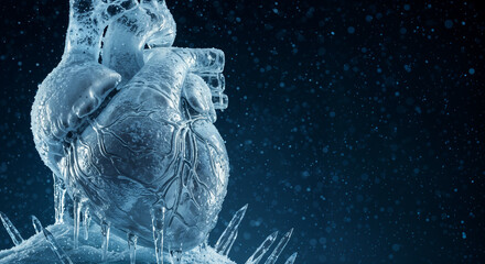Frozen Heart Anatomical Ice Cold Blue Background Snow Concept Art
