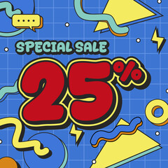 Fototapeta premium Colorful Comic Style Special Sale Poster with Bold 25% Discount on Blue Background