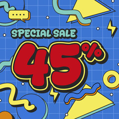 Colorful Comic Style Special Sale Poster with Bold 45% Discount on Blue Background