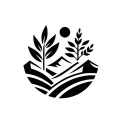 Minimalist Farm Icon: Black & White Landscape Silhouette
