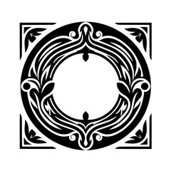 Ornate Circular Frame in Black and White - Decorative Design Element