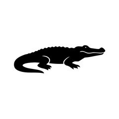 Fototapeta premium Alligator side view black vector design, silhouette