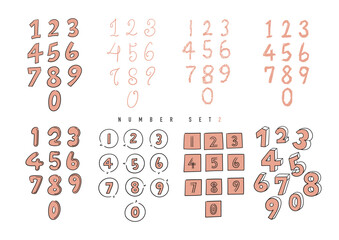 色々な手描き数字セット　ピンク色